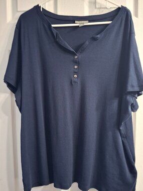 Style and Co. Short Sleeve 3-button Henley Knit Top, size 3x, Navy Blue